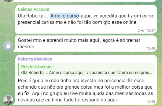 Depoimento de resultado após curso de extensão de cílios