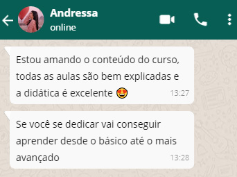 Comentário de aluna satisfeita com o curso