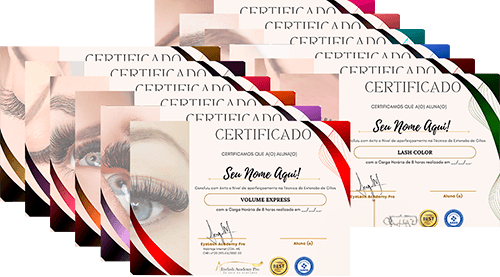 Certificados do curso de lash designer
